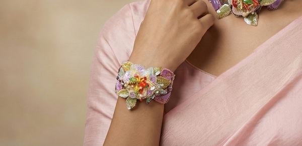 Pastel Garden Hand Embroidered Floral Bracelet by Gijayi 