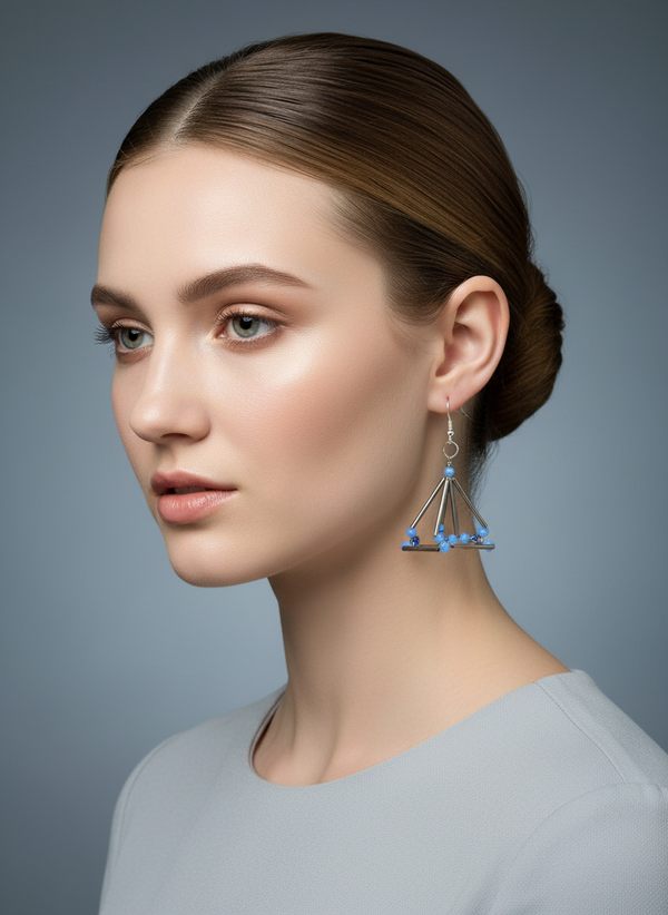 Aqua Prism Dangle Earrings – Handcrafted Geometric Bead & Metal Earrings