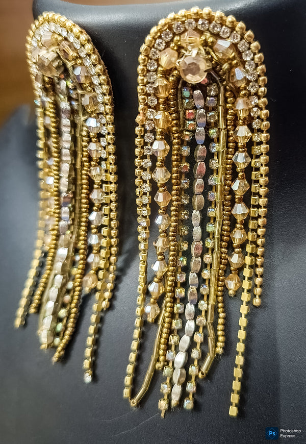 Golden Aurora Hand-Embroidered Tassel Earrings