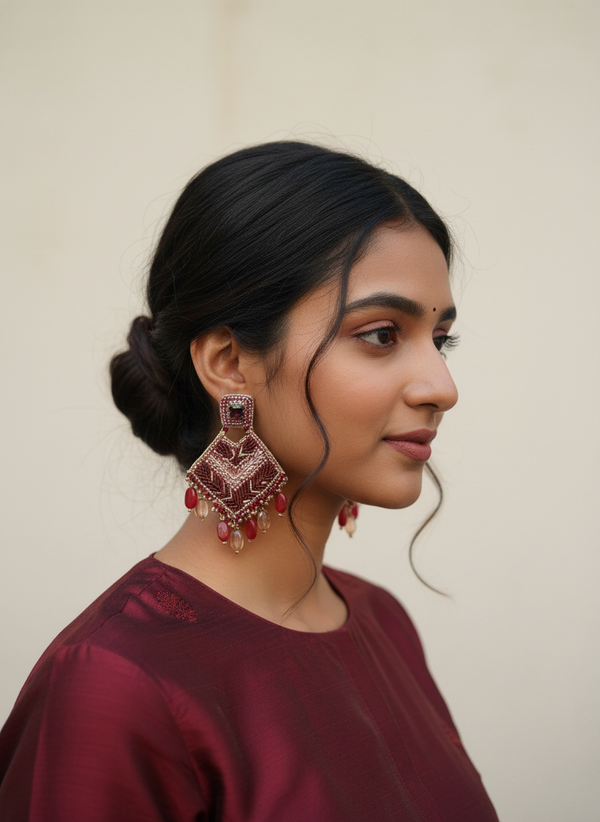 Royal Ember Beaded Earrings – Handmade Statement Drops