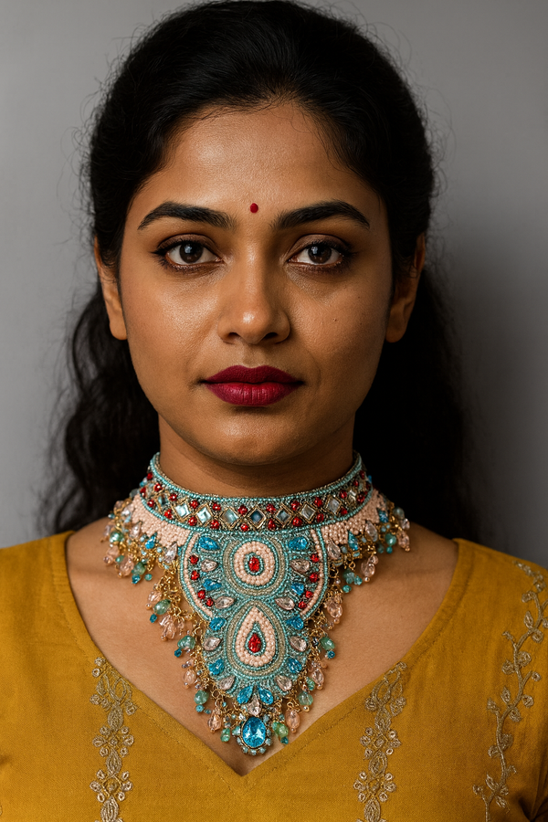 Handmade Zardozi Beaded Necklace with Gem Accents